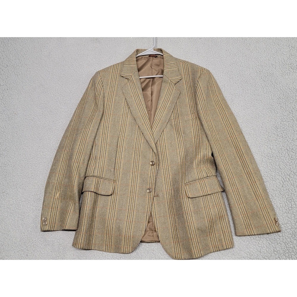 Vintage 80s Tweed Blazer Mens 42S Brown Plaid Wool Sport Coat Double Vent Jacket